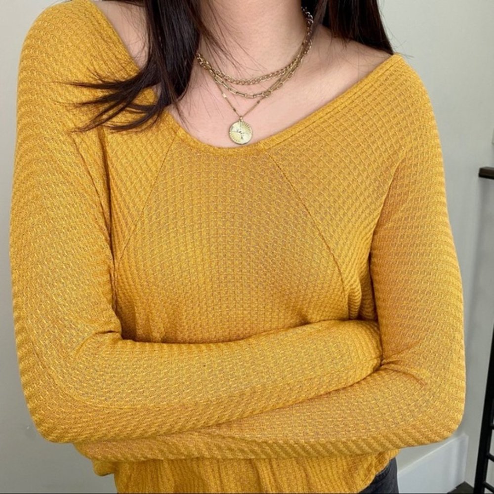Anthropolgie pure+good mustard waffle knit